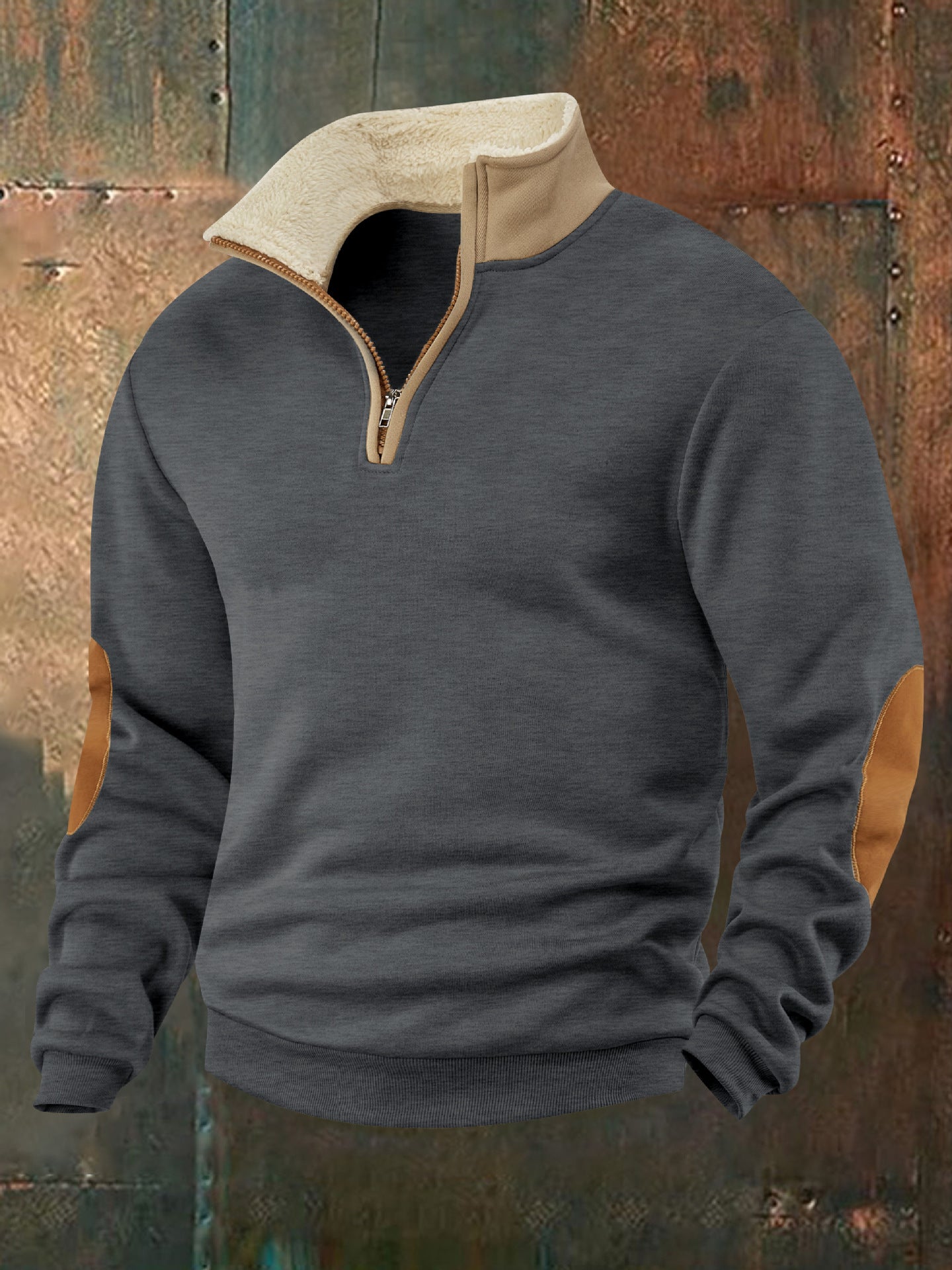 Mens Retro Patchwork Embroidered Half Zip Sweatshirt