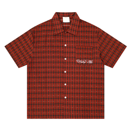Mens Retro Plaid Short Sleeve Shirt