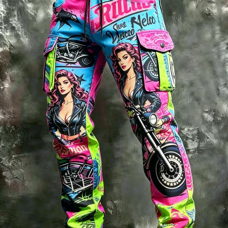 Mens Retro Print Straight Leg Casual Pants