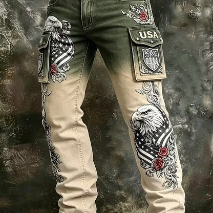 Mens Retro Print Straight Leg Casual Pants