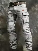 Mens Retro Printed Straight Leg Work Pants