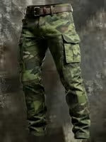 Mens Retro Printed Straight Leg Work Pants