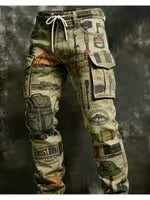 Mens Retro Printed Straight Leg Work Pants