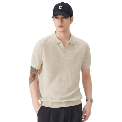 Mens Retro Seagull Collar Knit Polo Shirt