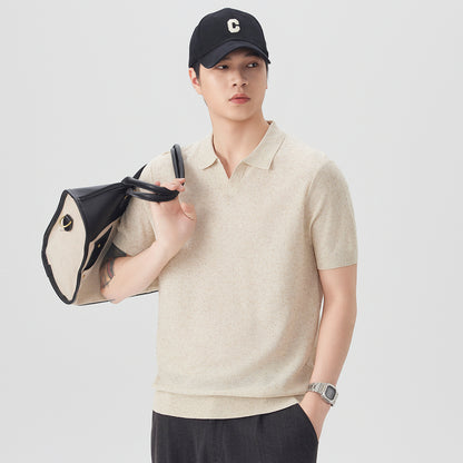 Mens Retro Seagull Collar Knit Polo Shirt