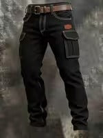 Mens Retro Straight-Leg Printed Work Pants