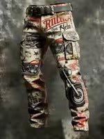 Mens Retro Straight-Leg Printed Work Pants