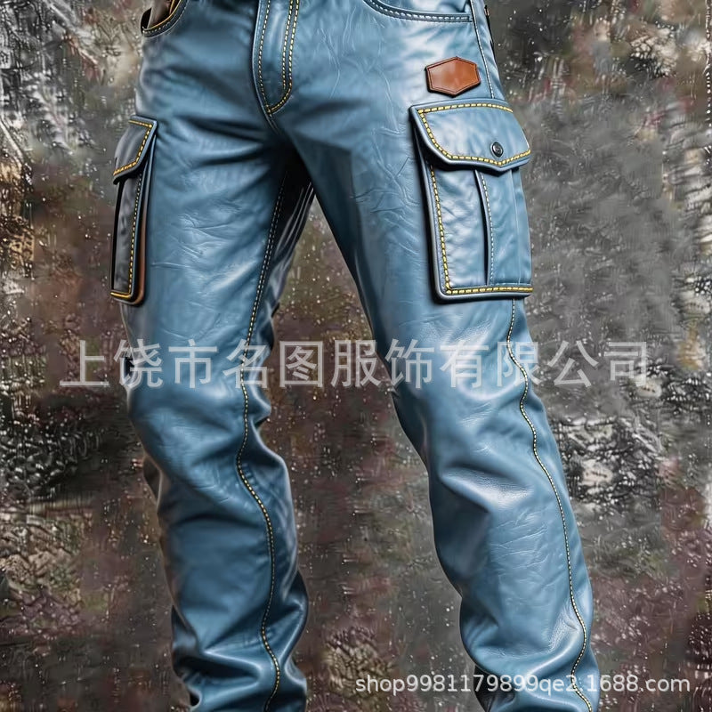 Mens Retro Straight-Leg Printed Work Pants