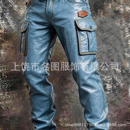 Mens Retro Straight-Leg Printed Work Pants