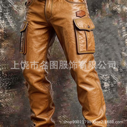 Mens Retro Straight-Leg Printed Work Pants
