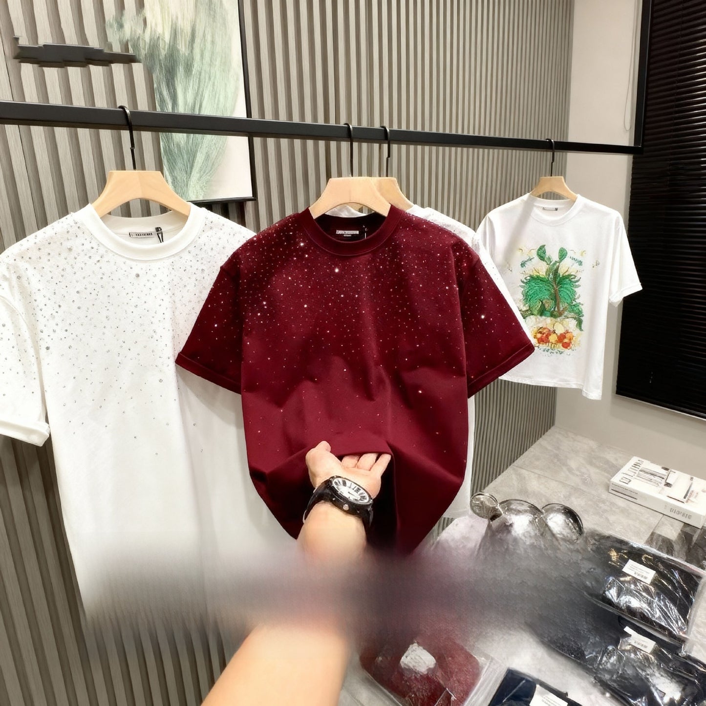 Mens Rhinestone Short Sleeve T-Shirt