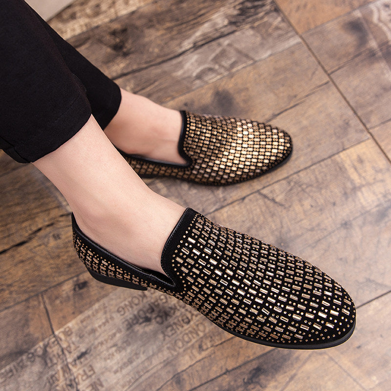 Mens Rhinestone Slip-On Leather Shoes