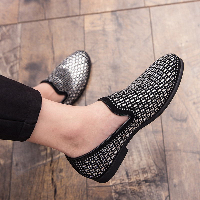 Mens Rhinestone Slip-On Leather Shoes