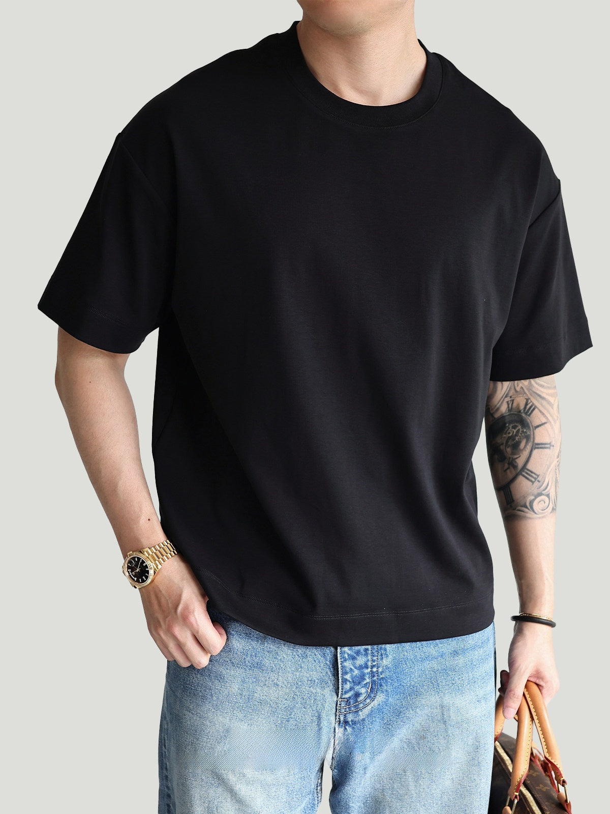 Mens Ribbed Cotton Short Sleeve T-Shirt