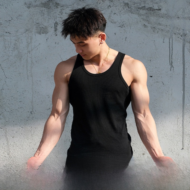 Mens Ribbed Stretch Slim Fit Sleeveless Shirt