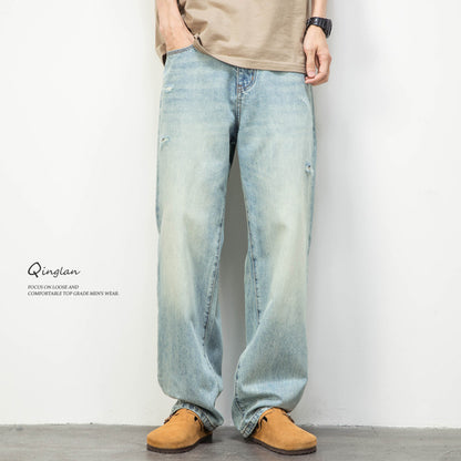Mens Ripped Straight Leg Denim Pants