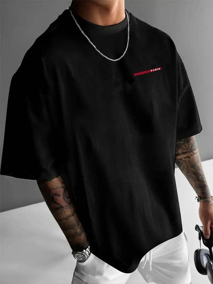 Mens Round Neck Letter Print Cotton T-shirt