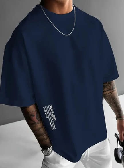 Mens Round Neck Letter Print Cotton T-shirt