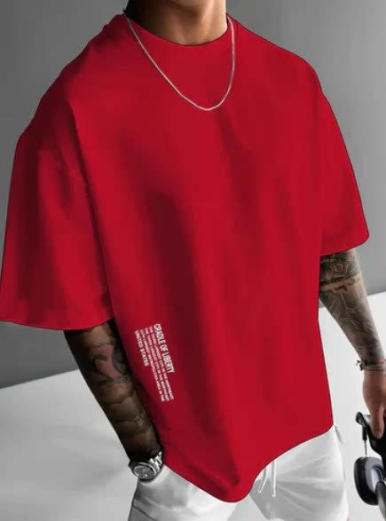Mens Round Neck Letter Print T-shirt