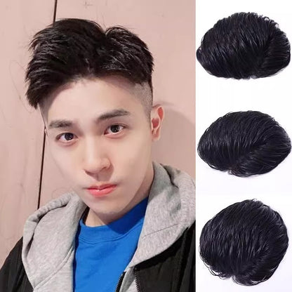 Mens Short Hair Wig with Top Hairpiece