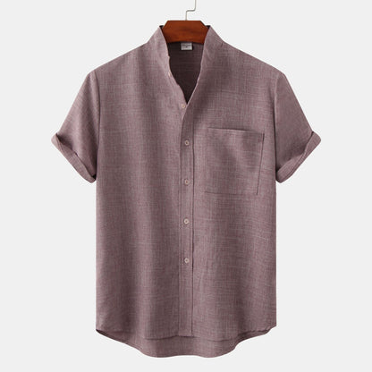 Mens Short Sleeve Cotton Linen Shirt