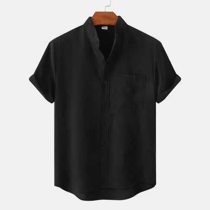 Mens Short Sleeve Cotton Linen Shirt