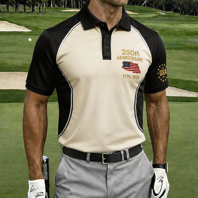 Mens Short Sleeve Flag Print Polo Shirt