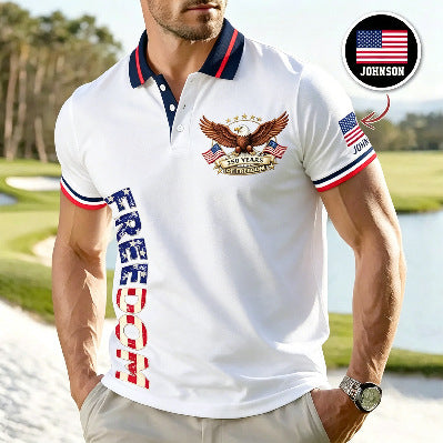 Mens Short Sleeve Flag Print Polo Shirt