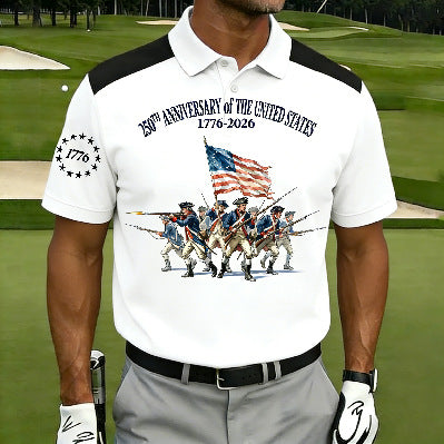 Mens Short Sleeve Flag Print Polo Shirt