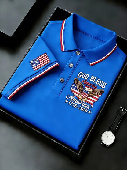 Mens Short Sleeve Flag Print Polo Shirt