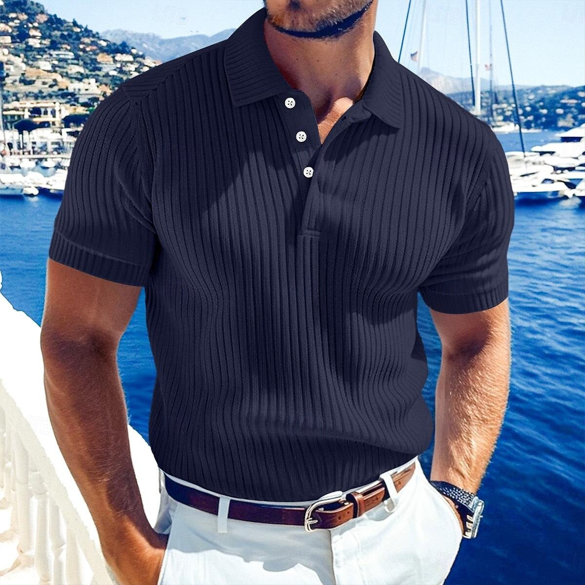 Mens Short Sleeve Flag Print Polo Shirt