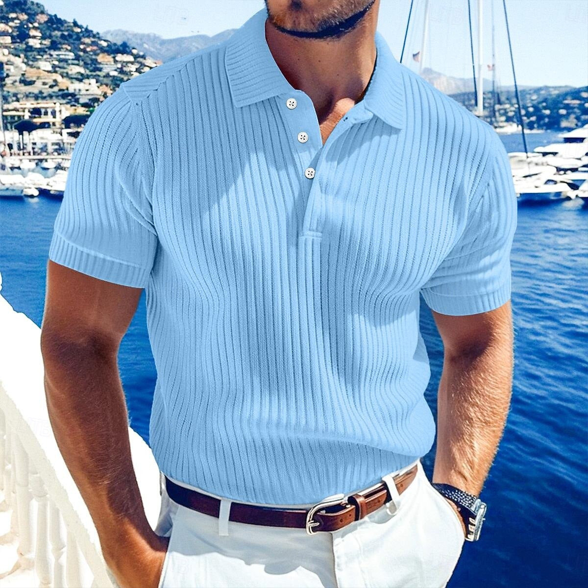 Mens Short Sleeve Flag Print Polo Shirt