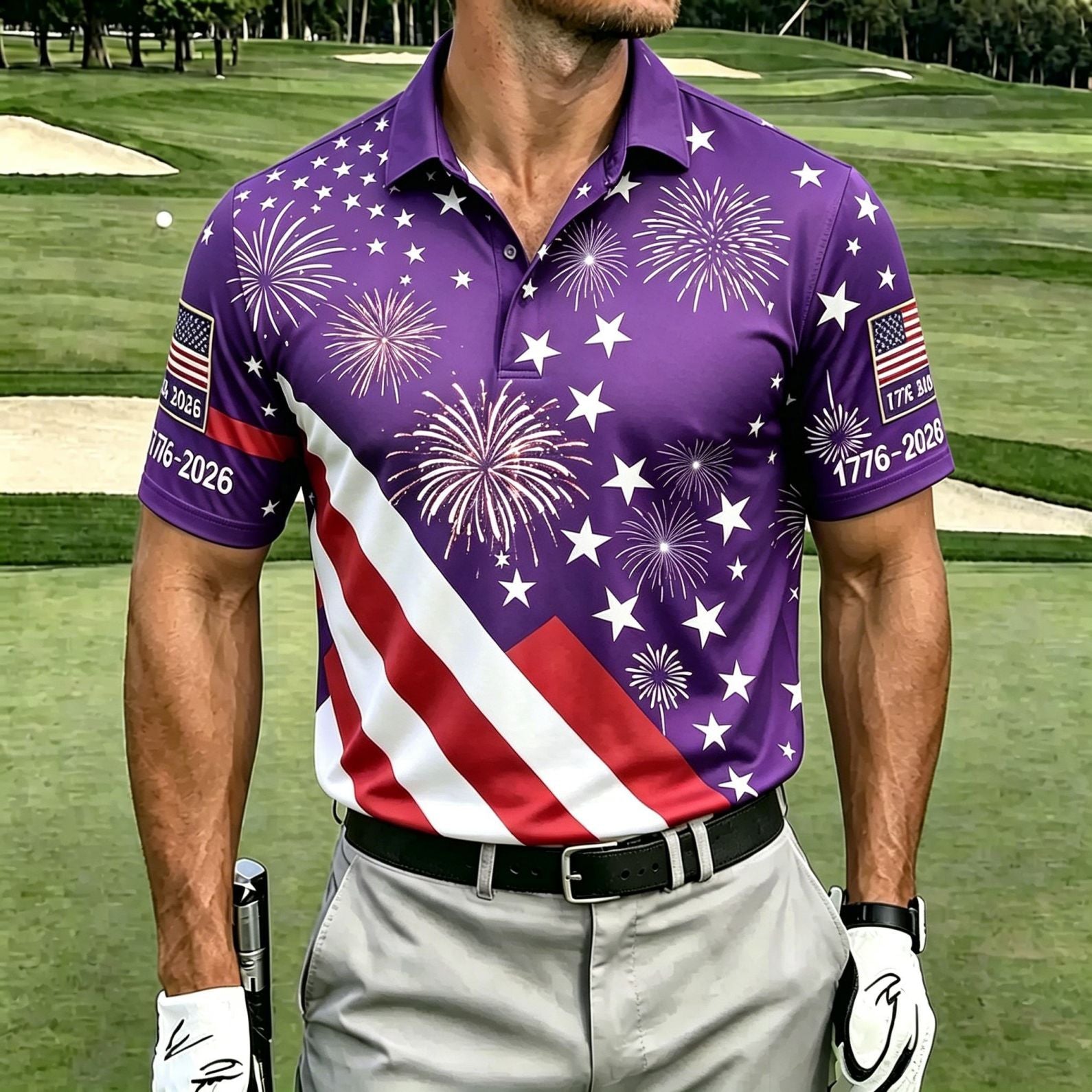 Mens Short Sleeve Flag Print Polo Shirt