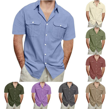 Mens Short Sleeve Linen Cotton Shirt