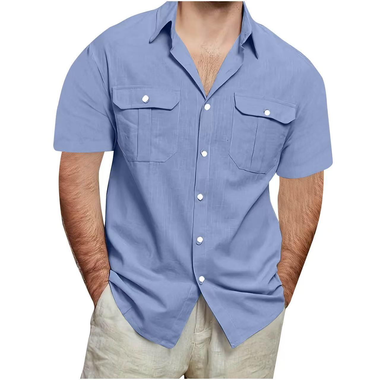 Mens Short Sleeve Linen Cotton Shirt