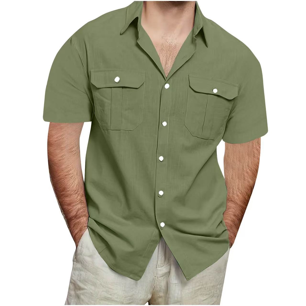 Mens Short Sleeve Linen Cotton Shirt