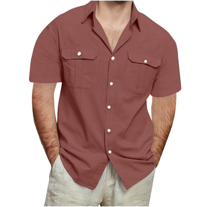 Mens Short Sleeve Linen Cotton Shirt