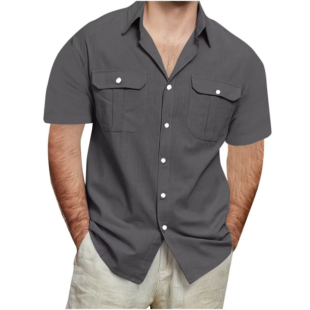 Mens Short Sleeve Linen Cotton Shirt