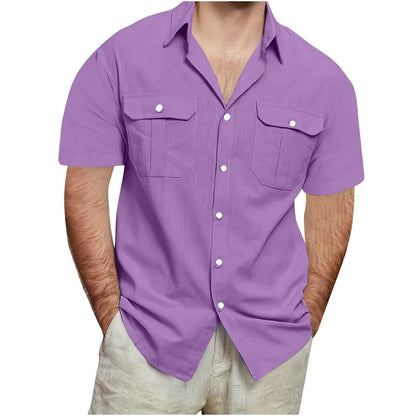 Mens Short Sleeve Linen Cotton Shirt