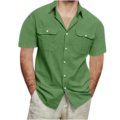 Mens Short Sleeve Linen Cotton Shirt