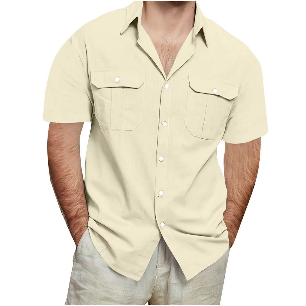 Mens Short Sleeve Linen Cotton Shirt