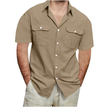 Mens Short Sleeve Linen Cotton Shirt