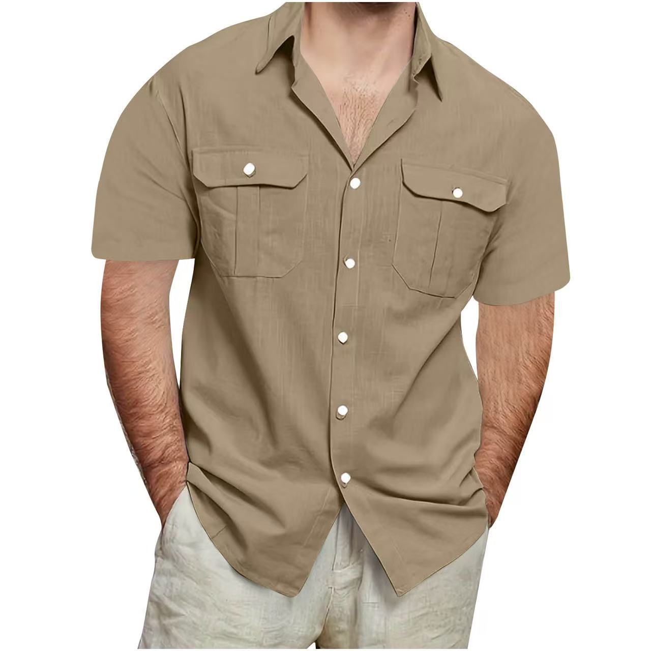 Mens Short Sleeve Linen Cotton Shirt