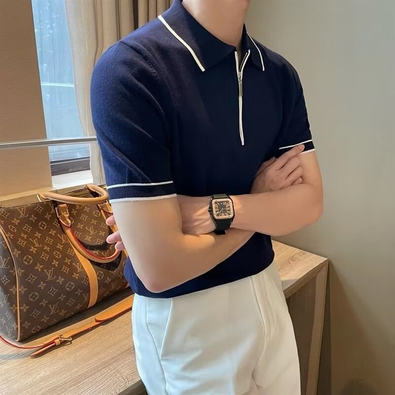Mens Short Sleeve Turtleneck Polo Shirt