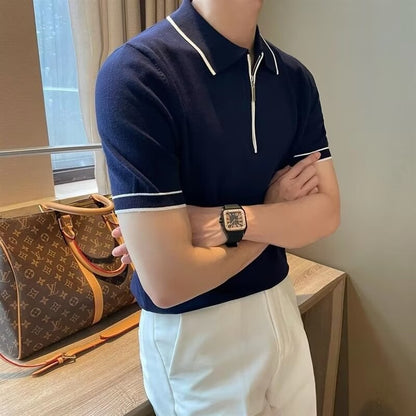 Mens Short Sleeve Turtleneck Polo Shirt