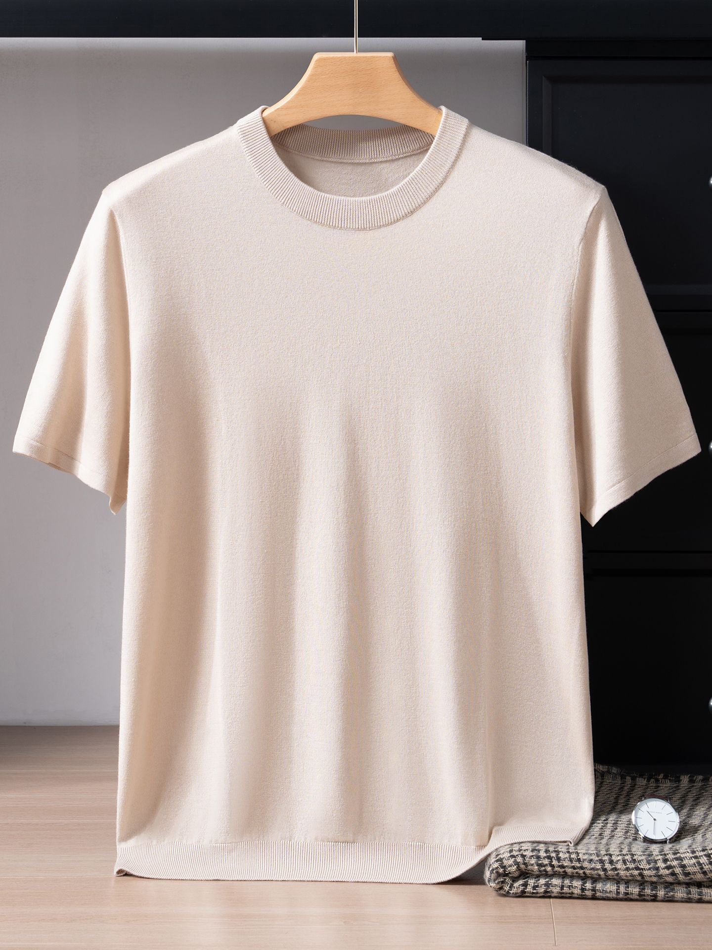 Mens Silk Cashmere Blend Short Sleeve T-Shirt