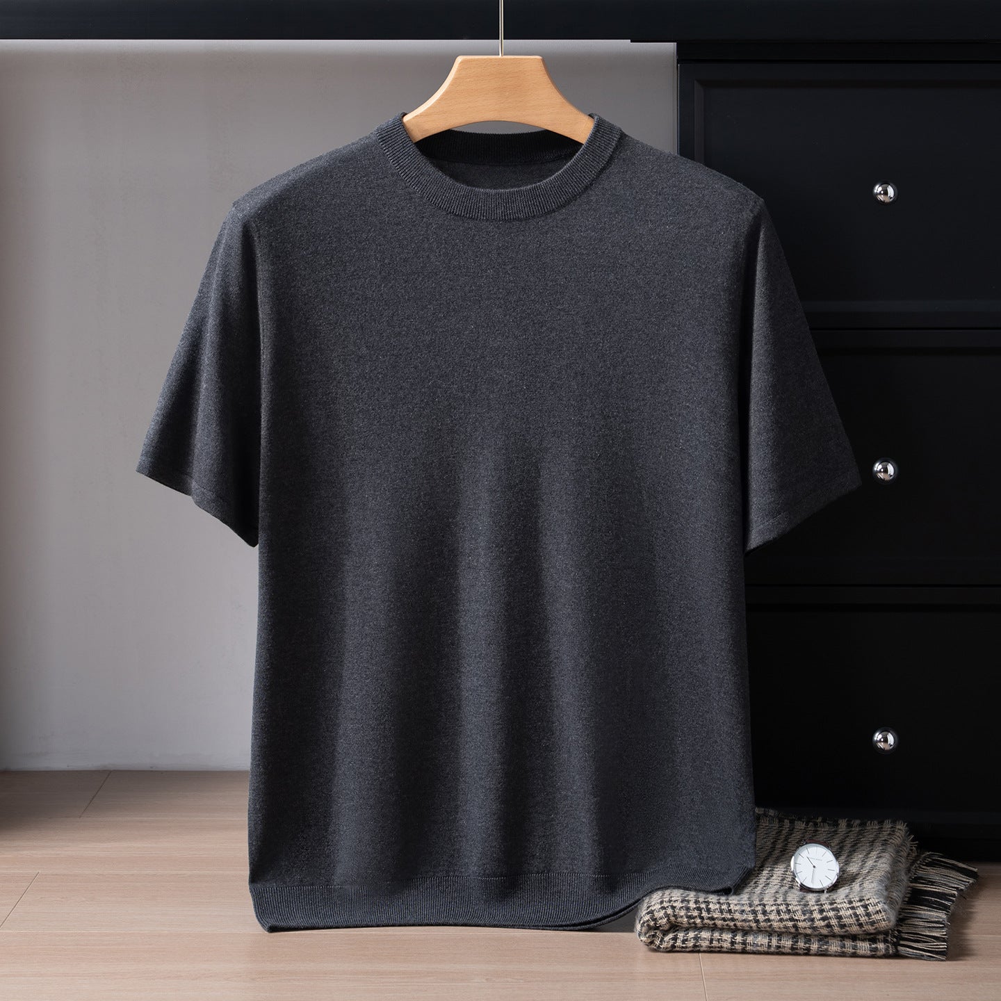 Mens Silk Cashmere Blend Short Sleeve T-Shirt