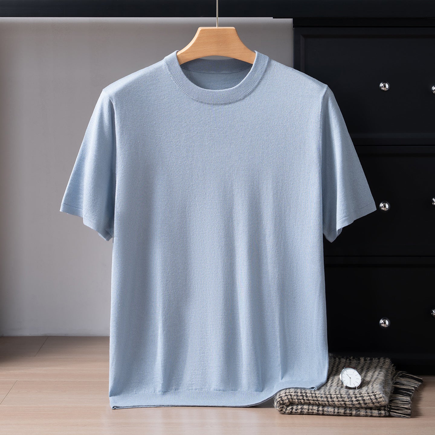 Mens Silk Cashmere Blend Short Sleeve T-Shirt
