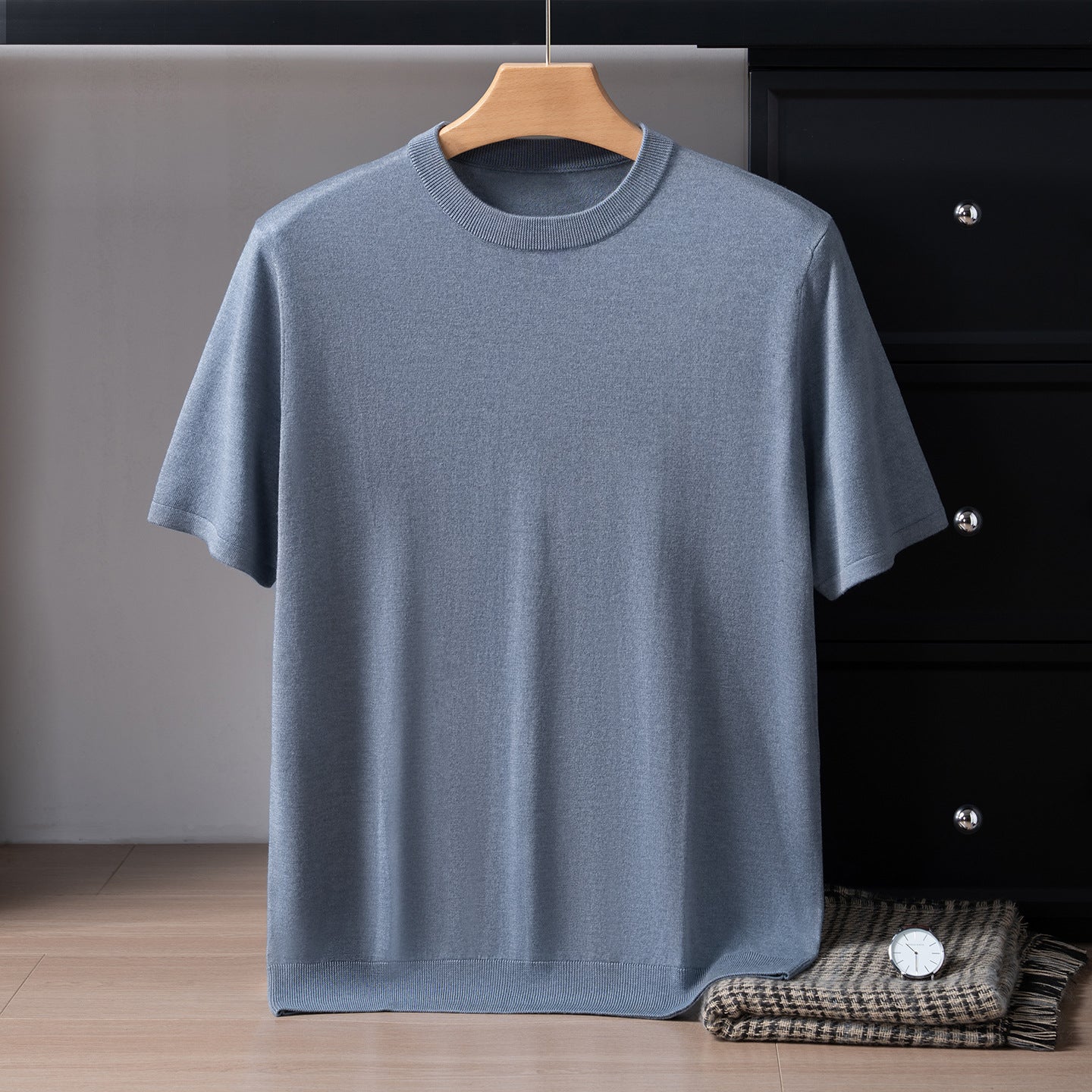 Mens Silk Cashmere Blend Short Sleeve T-Shirt