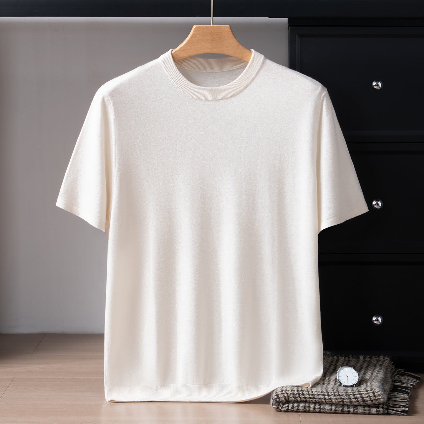 Mens Silk Cashmere Blend Short Sleeve T-Shirt